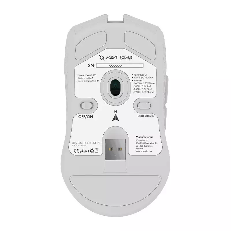 Souris Gamer AQIRYS Polaris, RGB, (Sans fil / filaire), White Souris Gamer AQIRYS Polaris, RGB, (Sans fil / filaire), White