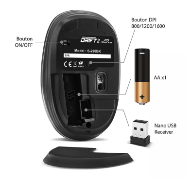 Souris ADVANCE Sans Fil DRIFT 2 1600dpi -Black