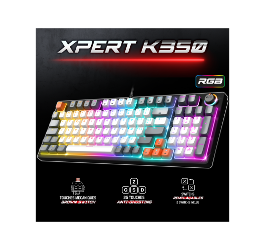 Spirit of Gamer CLAVIER XPERT -K350 MECA TKL RGB USB (Blanc)