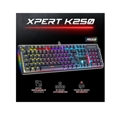 Spirit of Gamer CLAVIER XPERT -K250 MECANIQUE SWITCH ROUGE RGB USB (Noir)