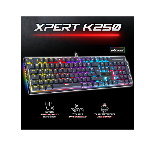 Spirit of Gamer CLAVIER XPERT -K250 MECANIQUE SWITCH ROUGE RGB USB (Noir)
