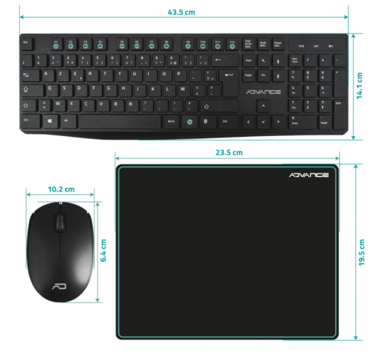 Pack ADVANCE Elite Wireless Combo - Clavier et Souris sans Fil + Tapis