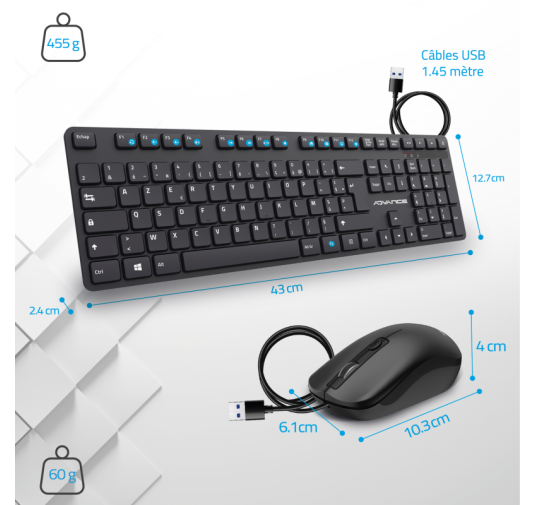 ADVANCE WORKMATE PLUS-PACK CLAVIER/SOURIS SILENCIE