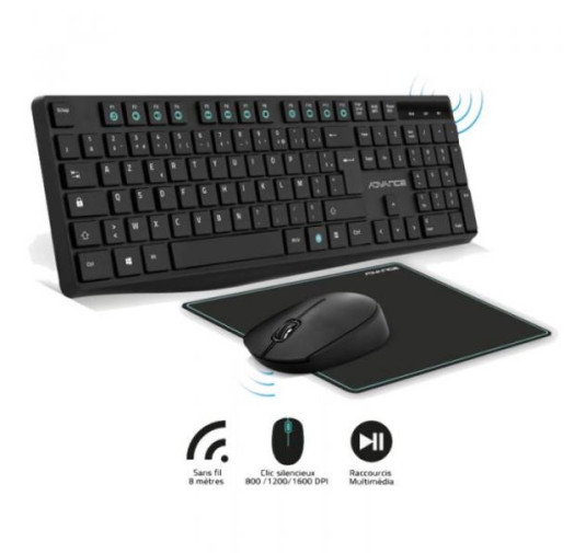Pack ADVANCE Elite Wireless Combo - Clavier et Souris sans Fil + Tapis